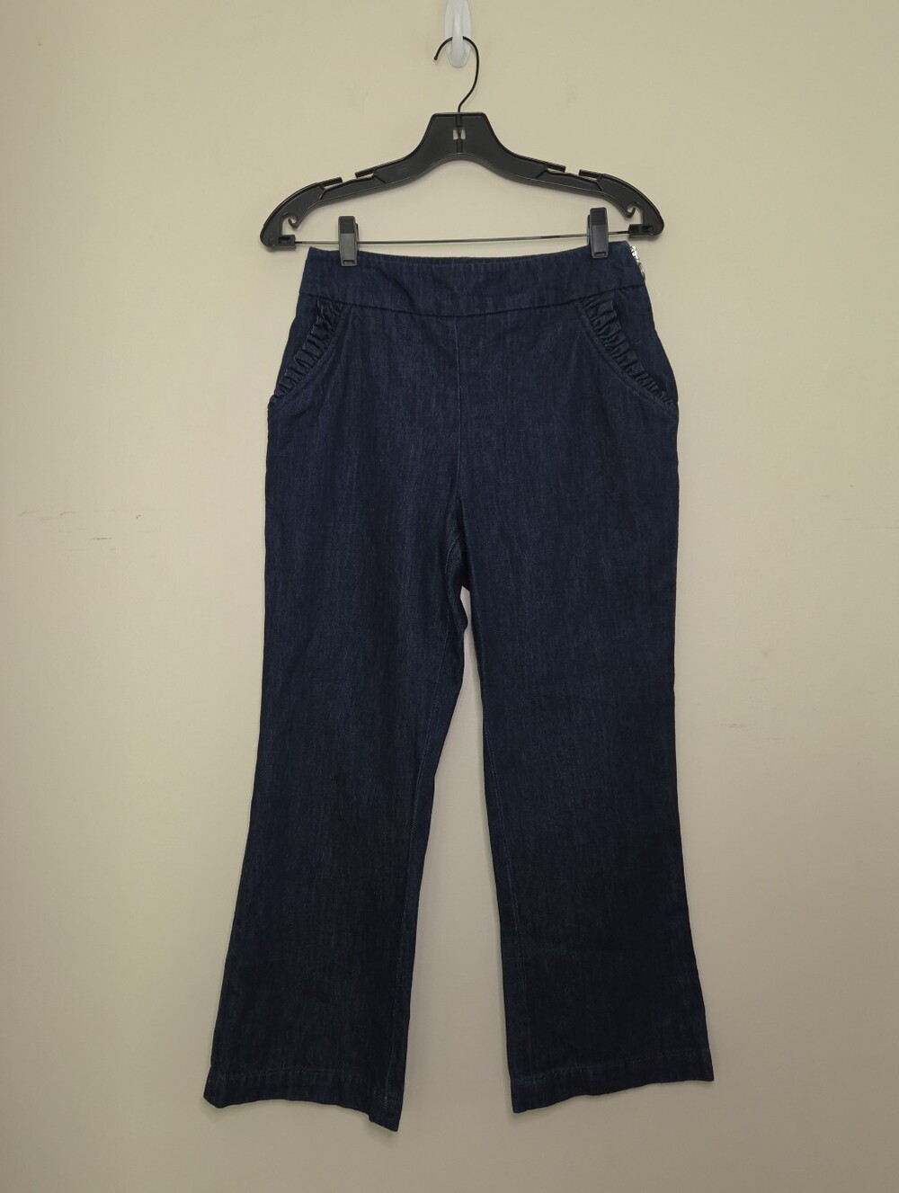 Women's Zara Ruffle Pocket Dark Denim Cropped Jeans Sz Small